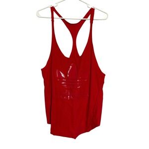 Adidas Originals Womens Red Glossy Trefoil Logo Racerback Tank Top Size Medium